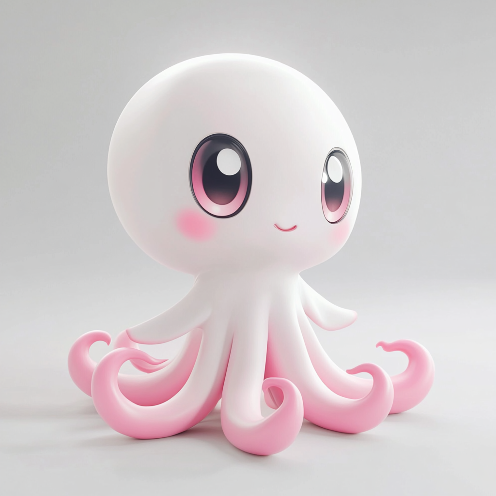 A cute squid cartoon in 3D on white