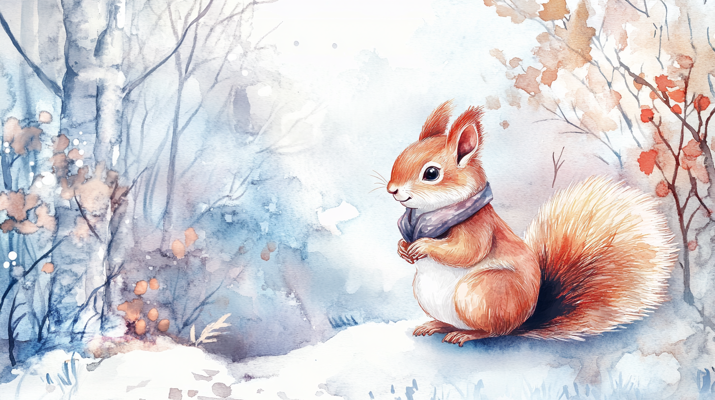 A cute squirrel girl in a colorful forest