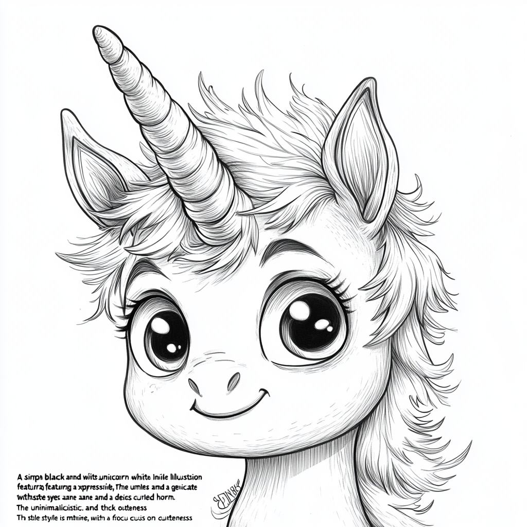 A cute unicorn with gentle smile for kids