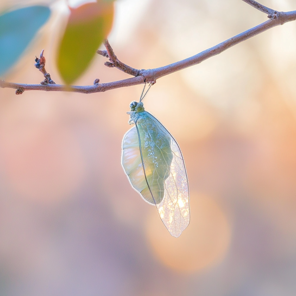 A delicate chrysalis in soft morning light