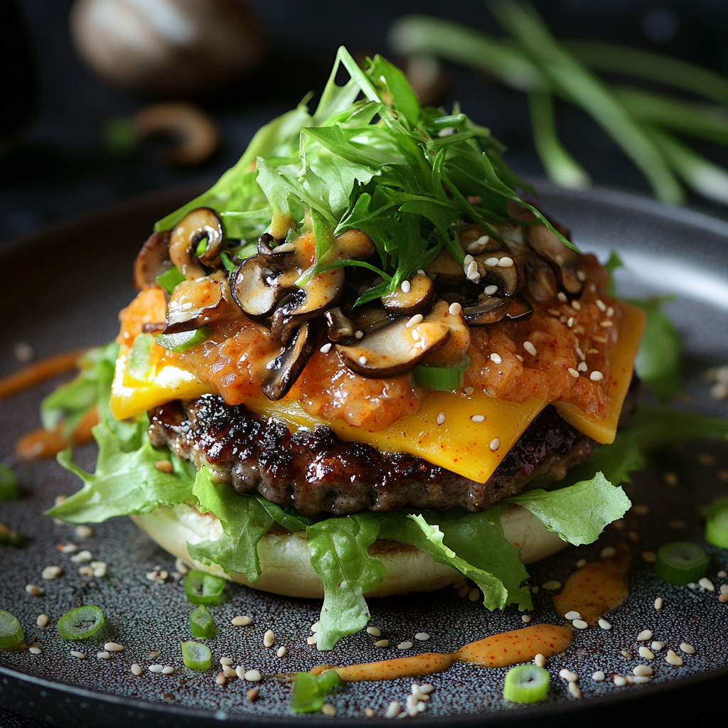 A delicious Korean burger with special toppings.