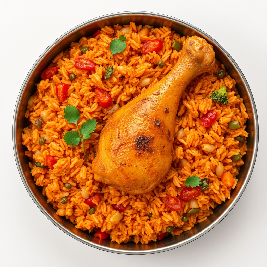 A delicious plate of jollof rice with chicken