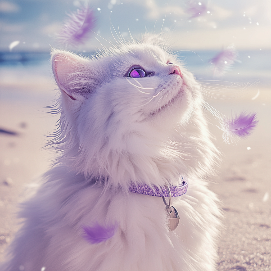 A detailed furry cat with purple feathers