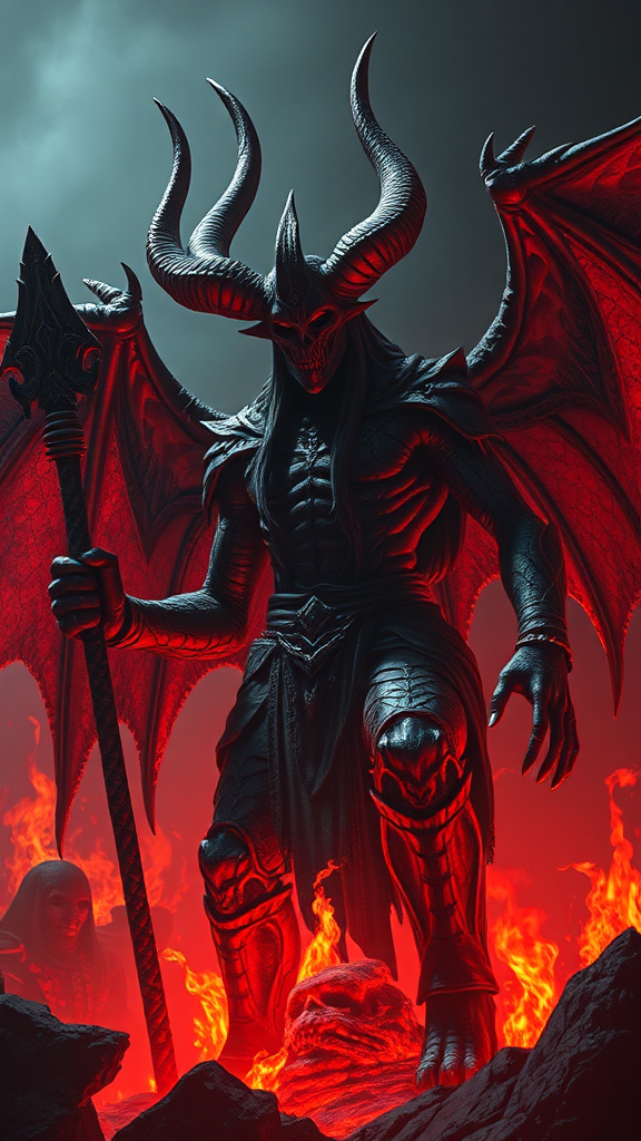 A detailed picture of a scary Satan.