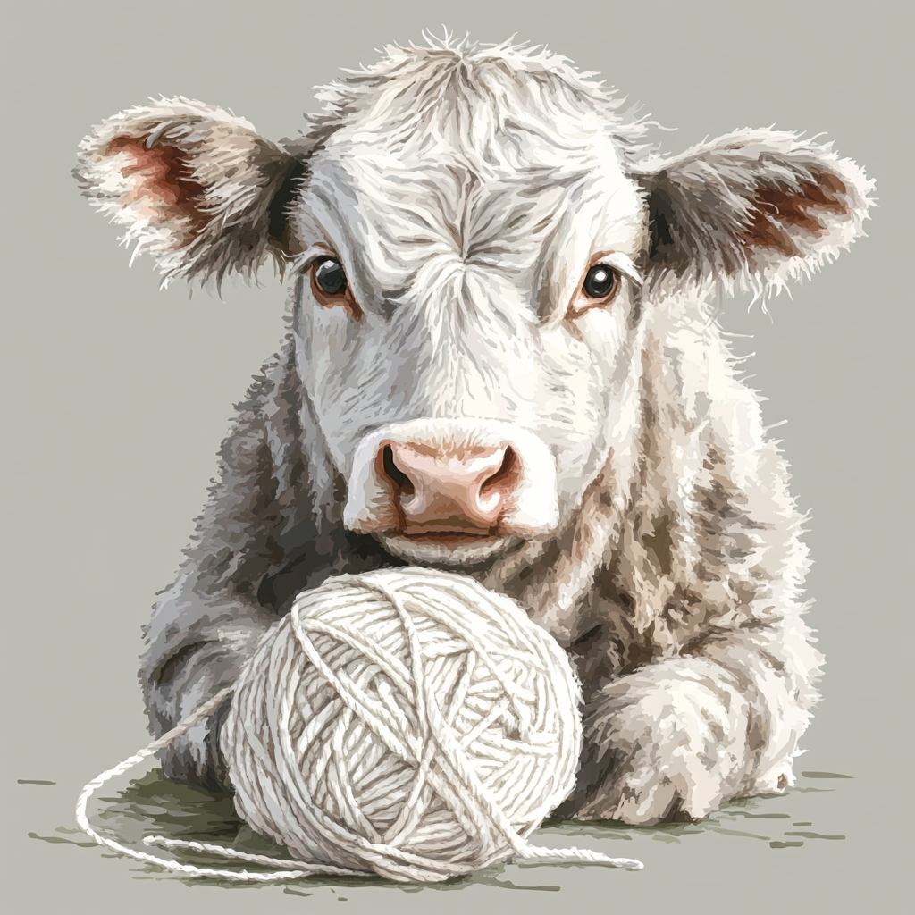 A detailed watercolor clipart of a beautiful white yarn