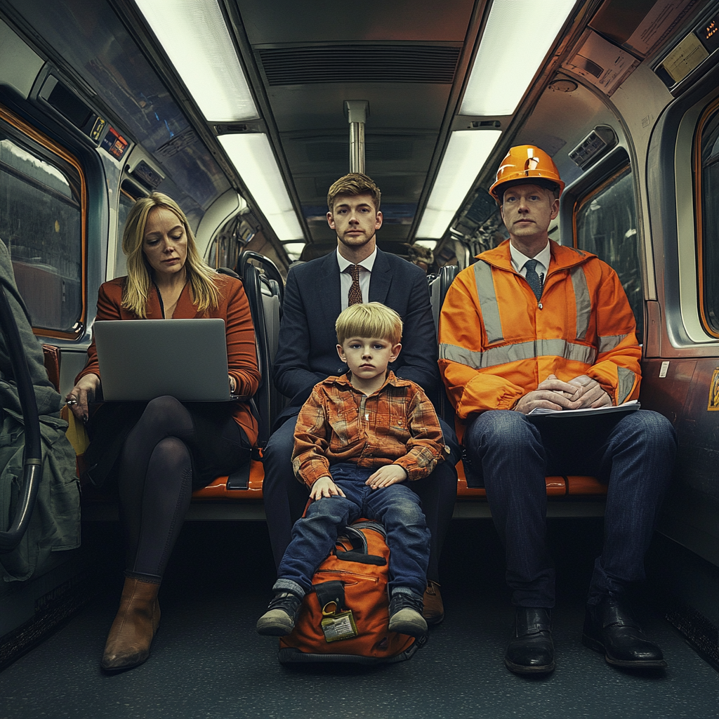 A diverse group of people on underground train