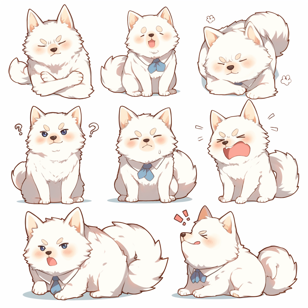 A dog in different poses and emotions