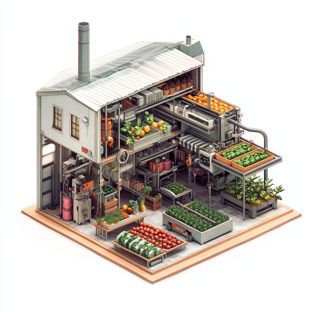 A dollhouse warehouse with vertical farming equipment