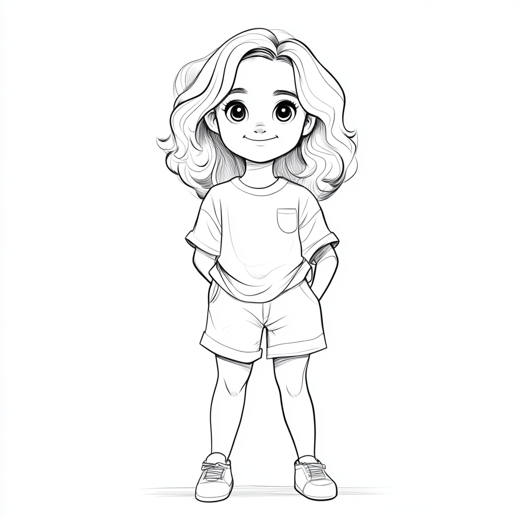 A drawing of a girl for coloring book