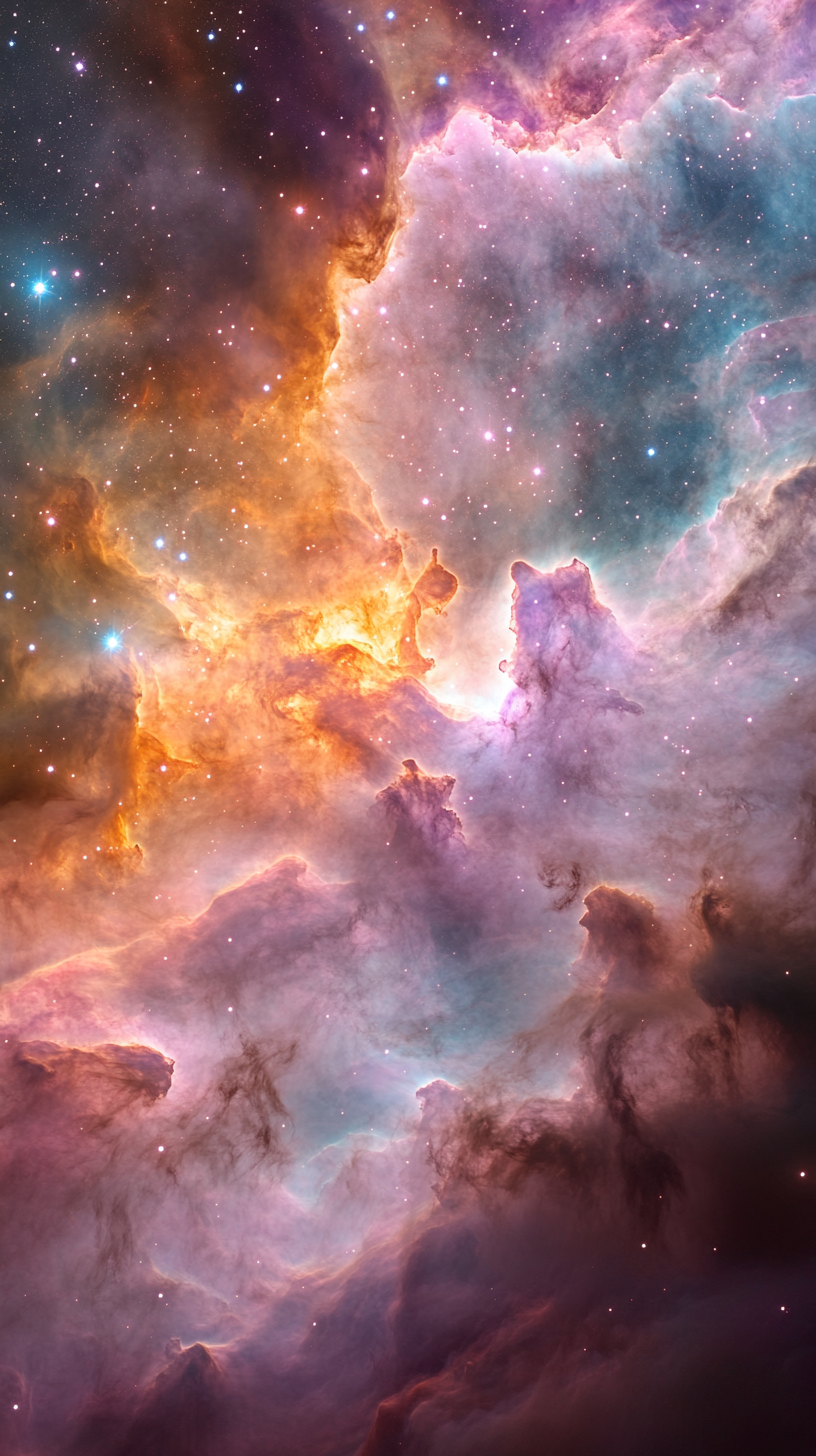 A dreamy, pastel nebula twinkling in the sky