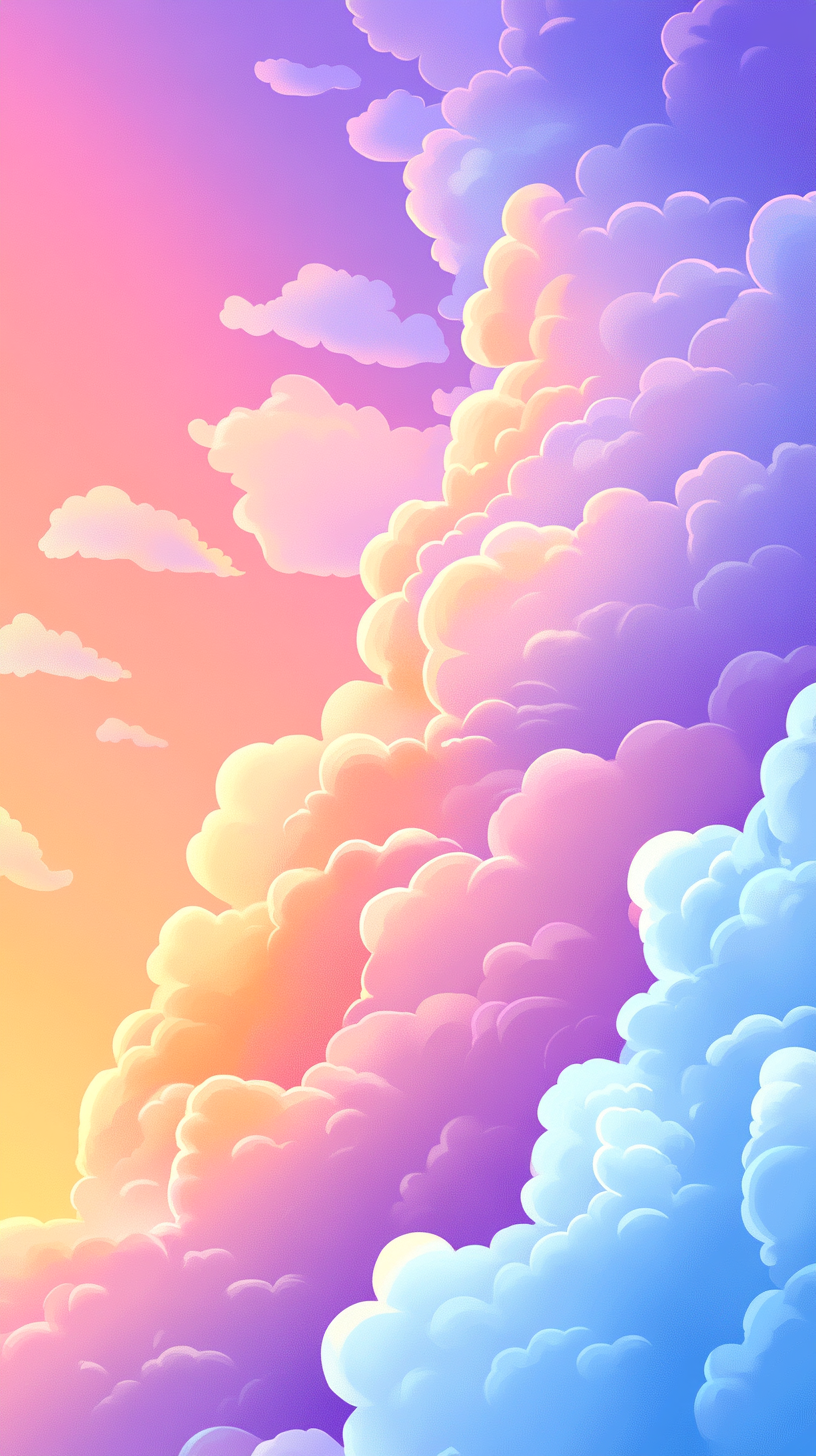 A dreamy pastel sky with fluffy clouds