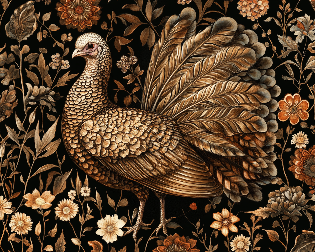 A fancy Thanksgiving turkey with fancy patterns.