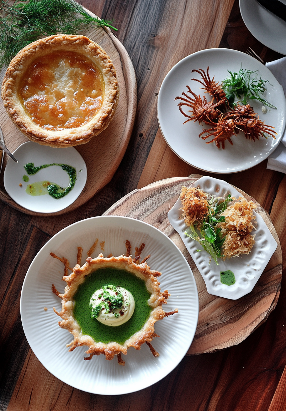 A fancy dinner table with spider pie.