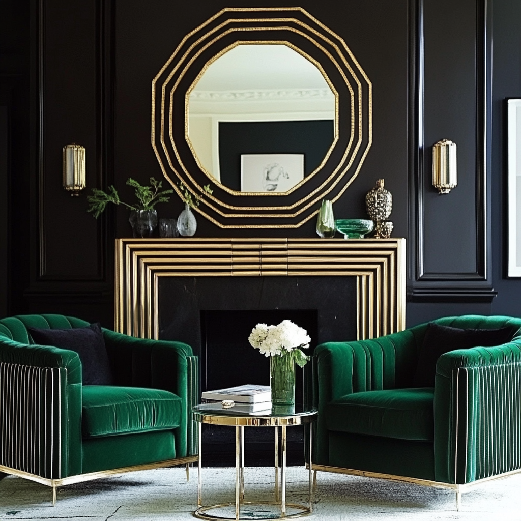 A fancy mirror blending Art Deco and Pinstripe