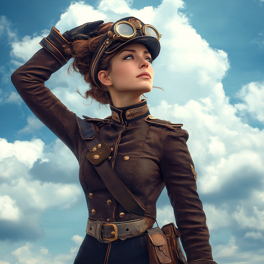 A female steampunk sailor in dramatic pose -v6.1