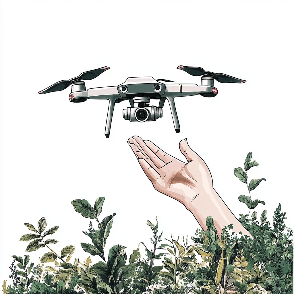 A feminine drone works as a skyline gardener.