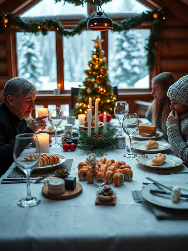 A festive Christmas dinner in Norwegian cabin.