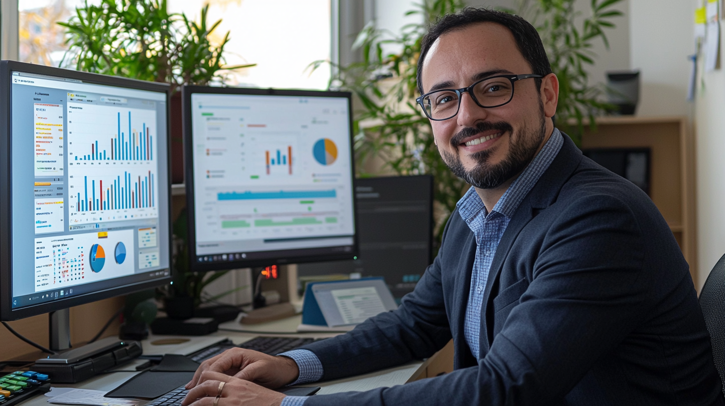 A finance worker on a computer screen.