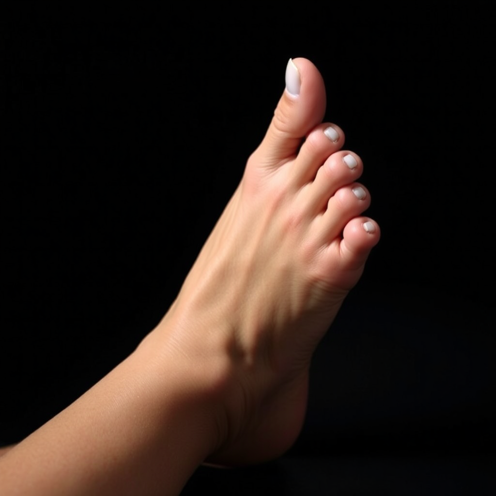 A foot with painted nails on a red background.