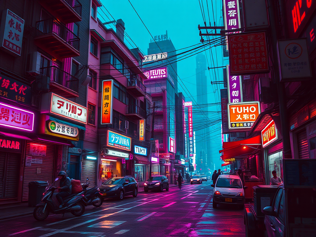 A futuristic city street with advanced technology.