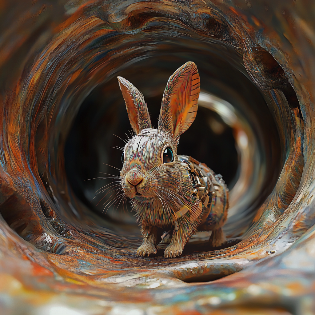 A futuristic rabbit in a trippy hole