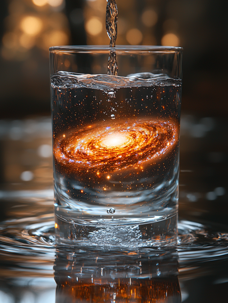 A galaxy in a glass, pouring universe within