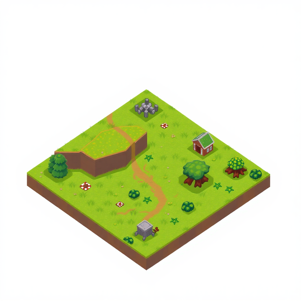 A game with small graphics of nature on grass.