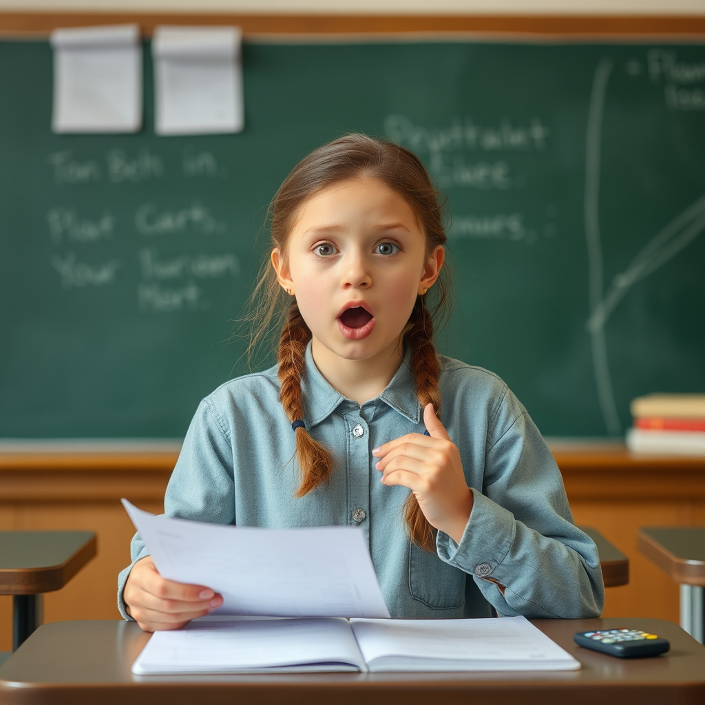 A girl's surprised reaction to exam answers.