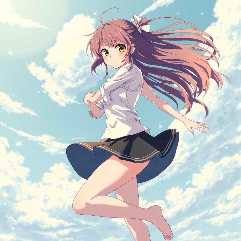 A girl in a short skirt in the wind.