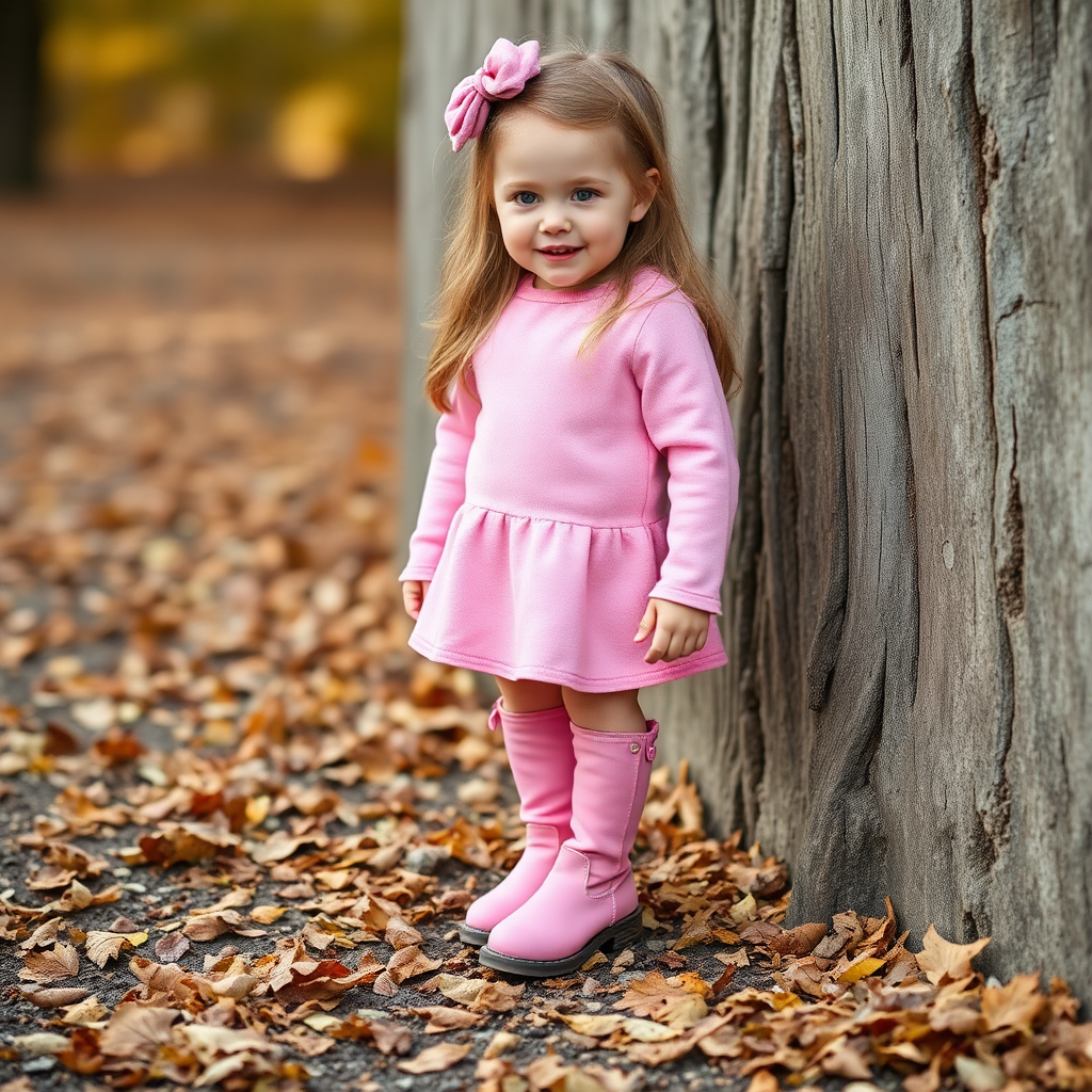 A girl in pink boots standing peacefully