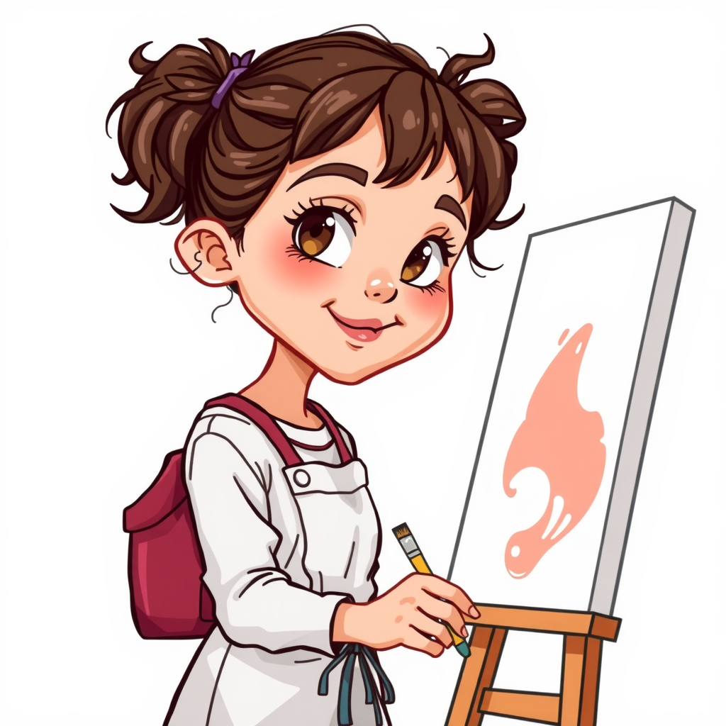 A girl painting in cartoon style illustration.