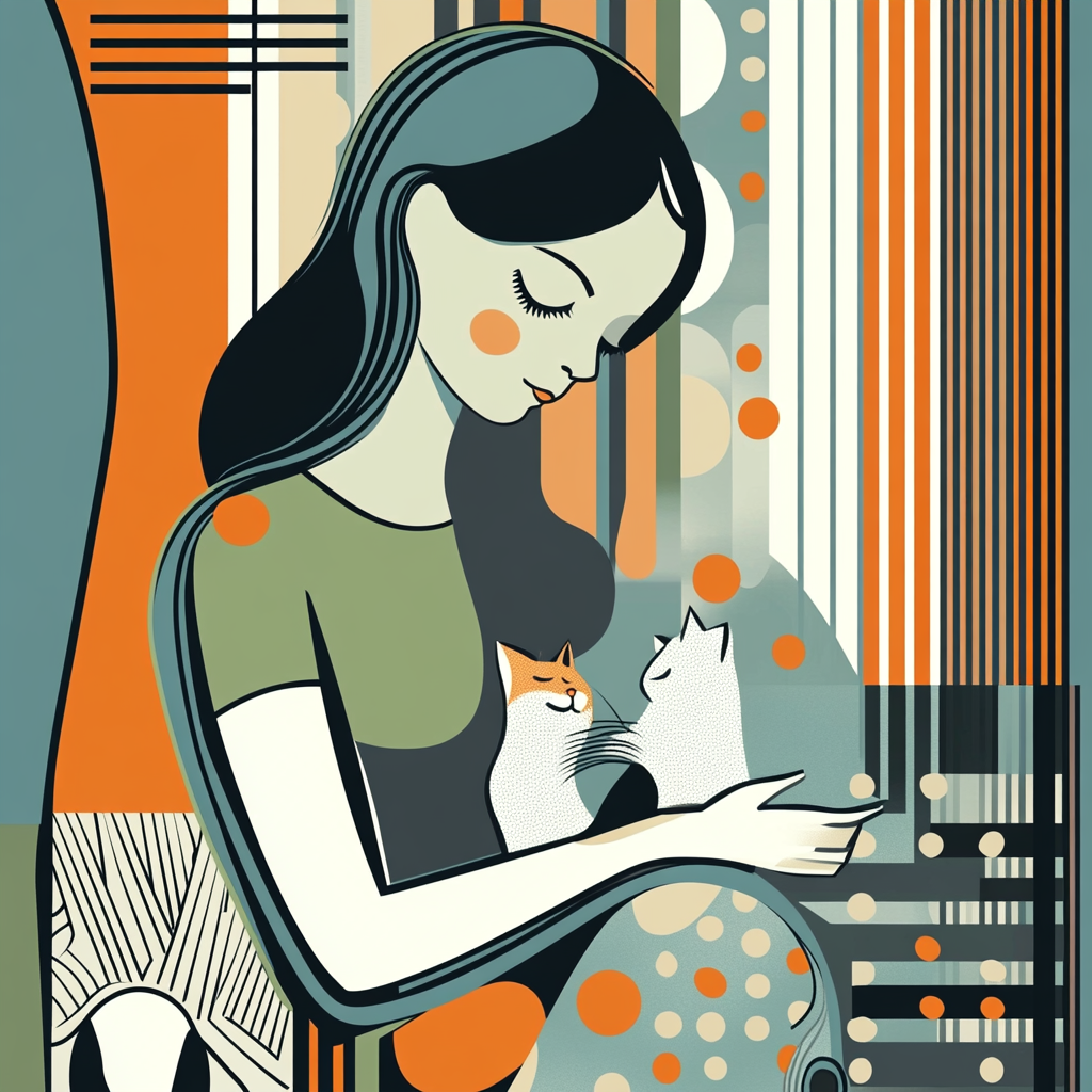 A girl playing with cat in detailed illustration