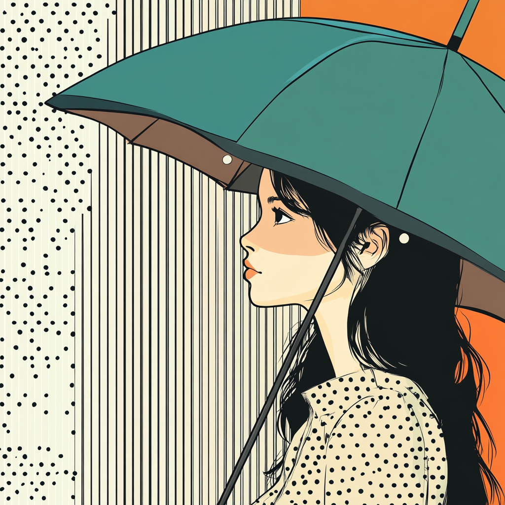 A girl under umbrella in calm colors sketch