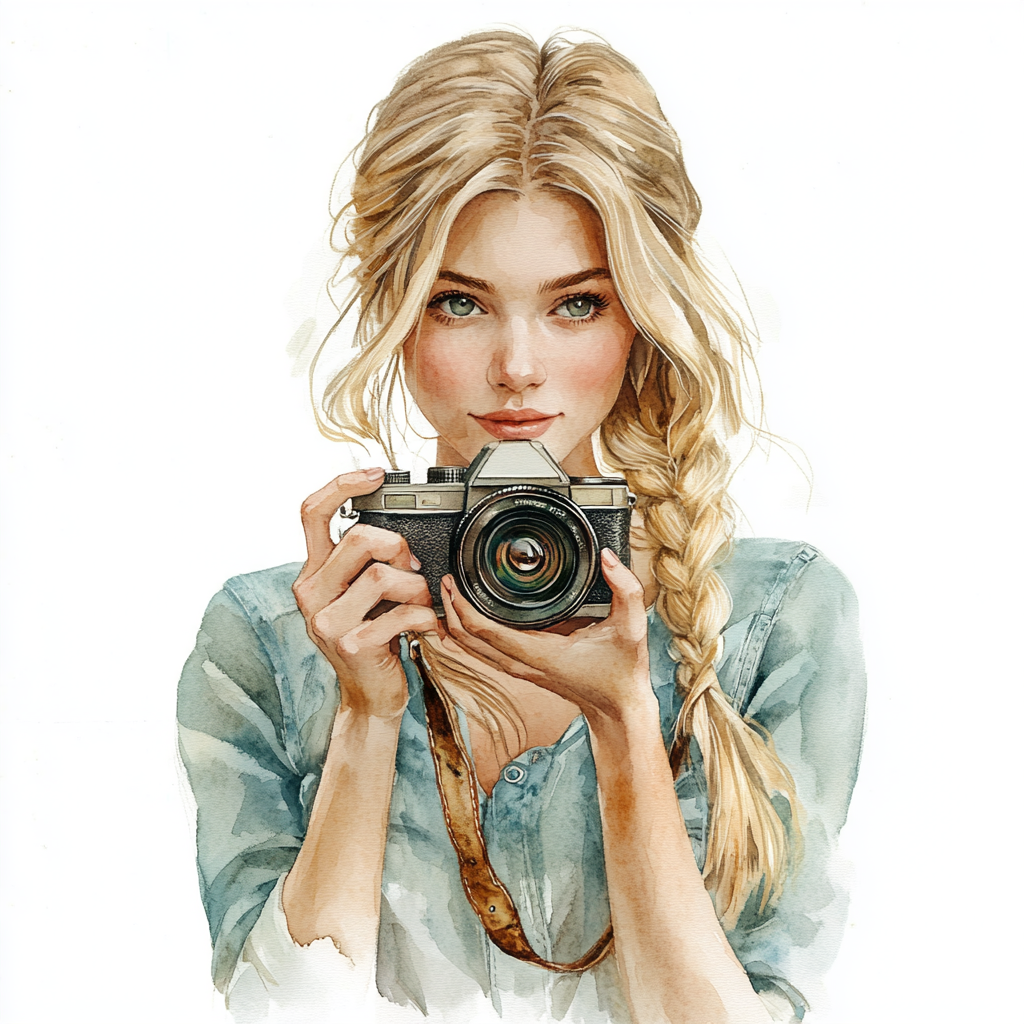 A girl with camera in watercolor illustration