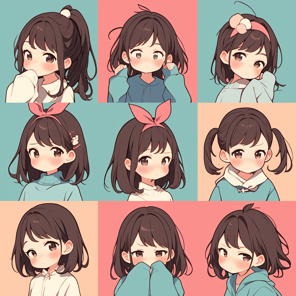 A girl with different expressions and poses