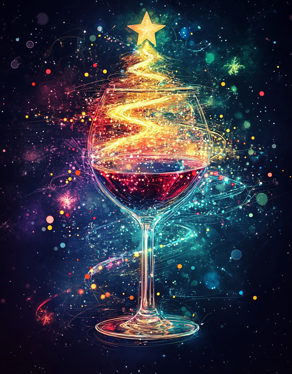 A glass of wine with Christmas tree stem