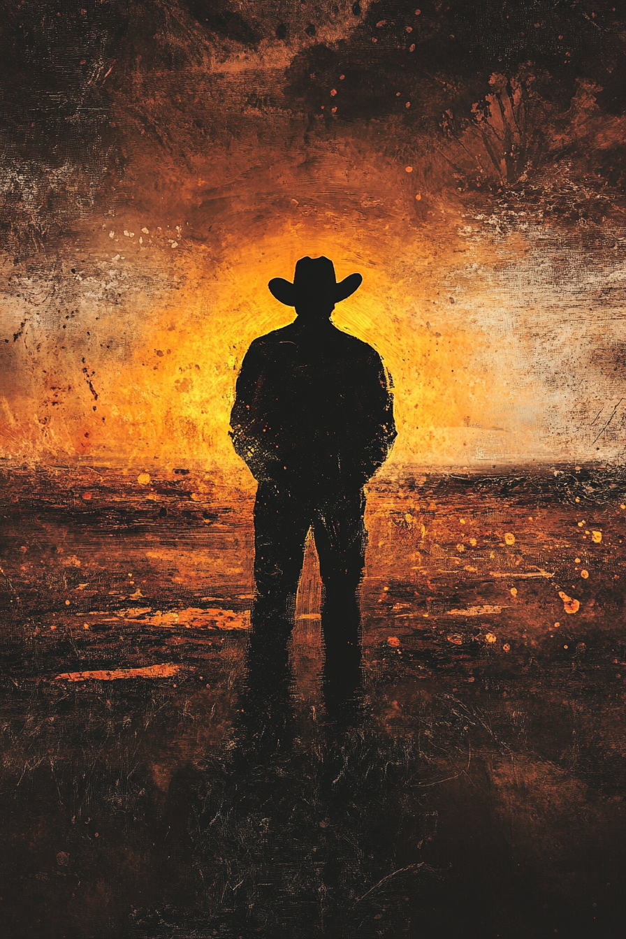 A glowing cowboy in desert sandstorm