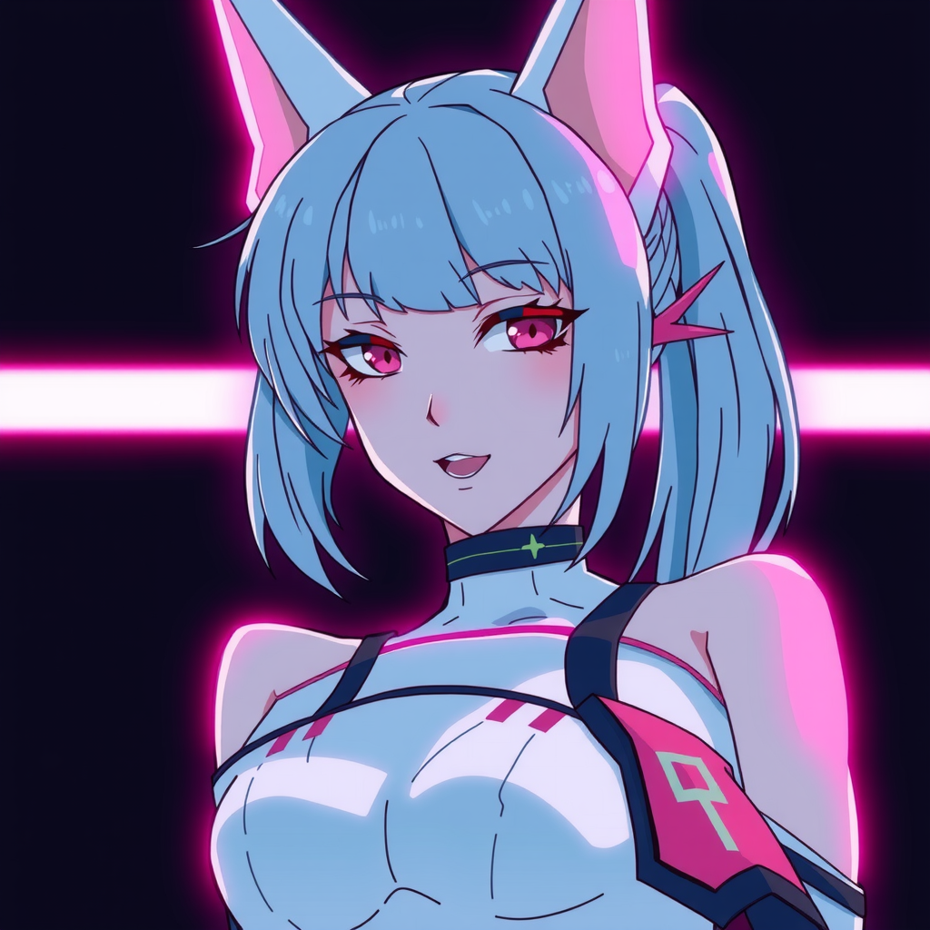 A glowing neon image of Rei from Evangelion.