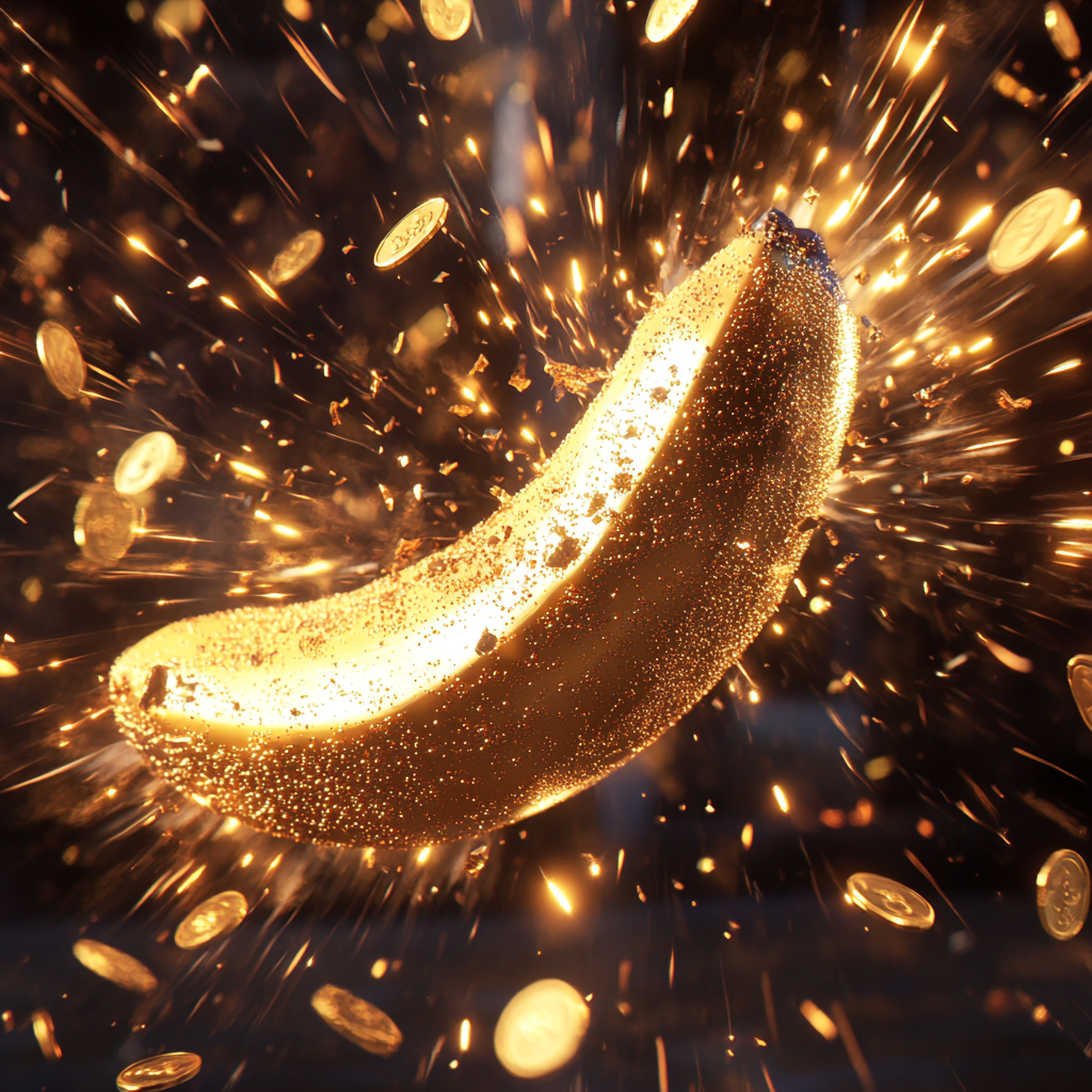 A golden banana pinata explodes with coins and gems