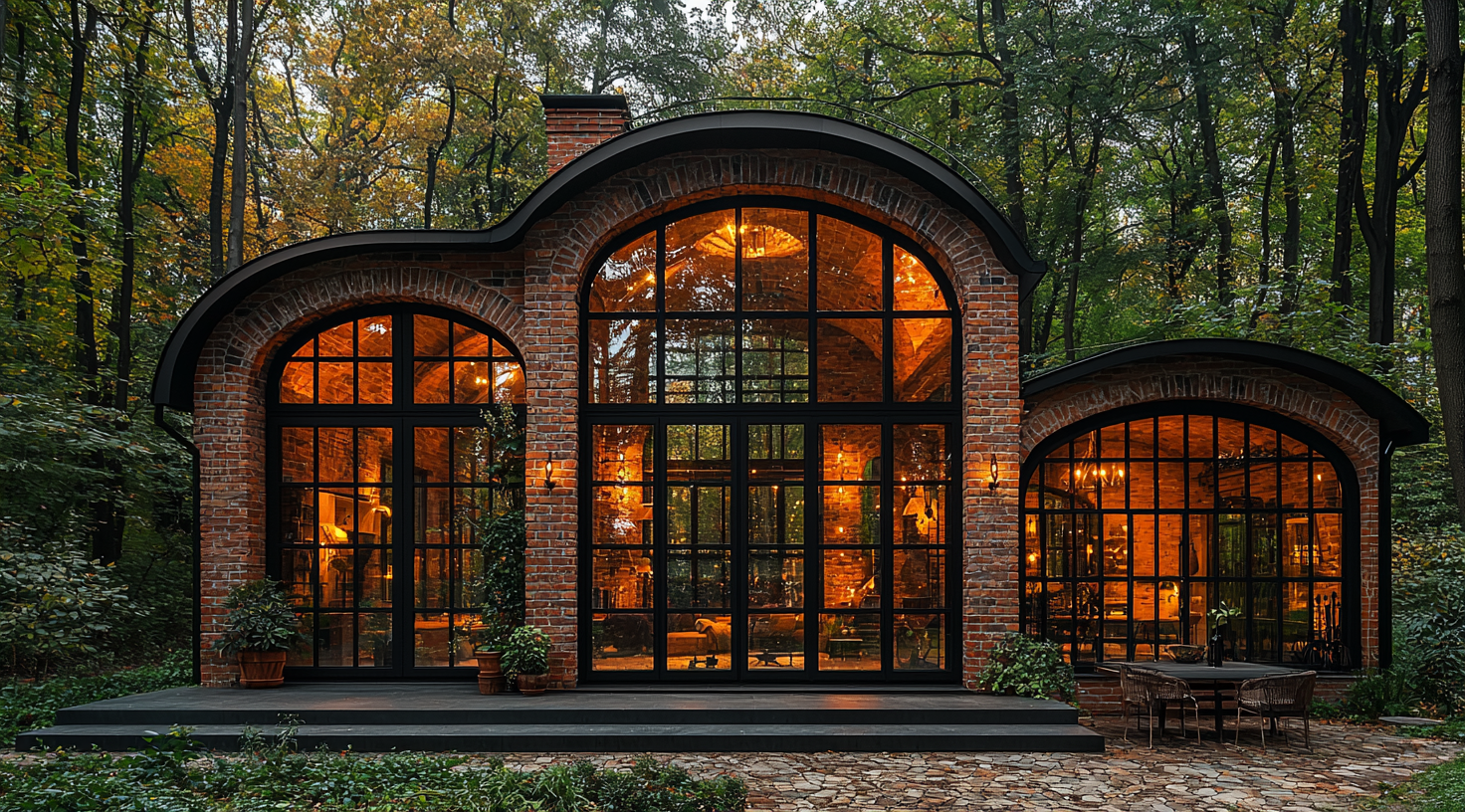 A grand house with brick walls in forest