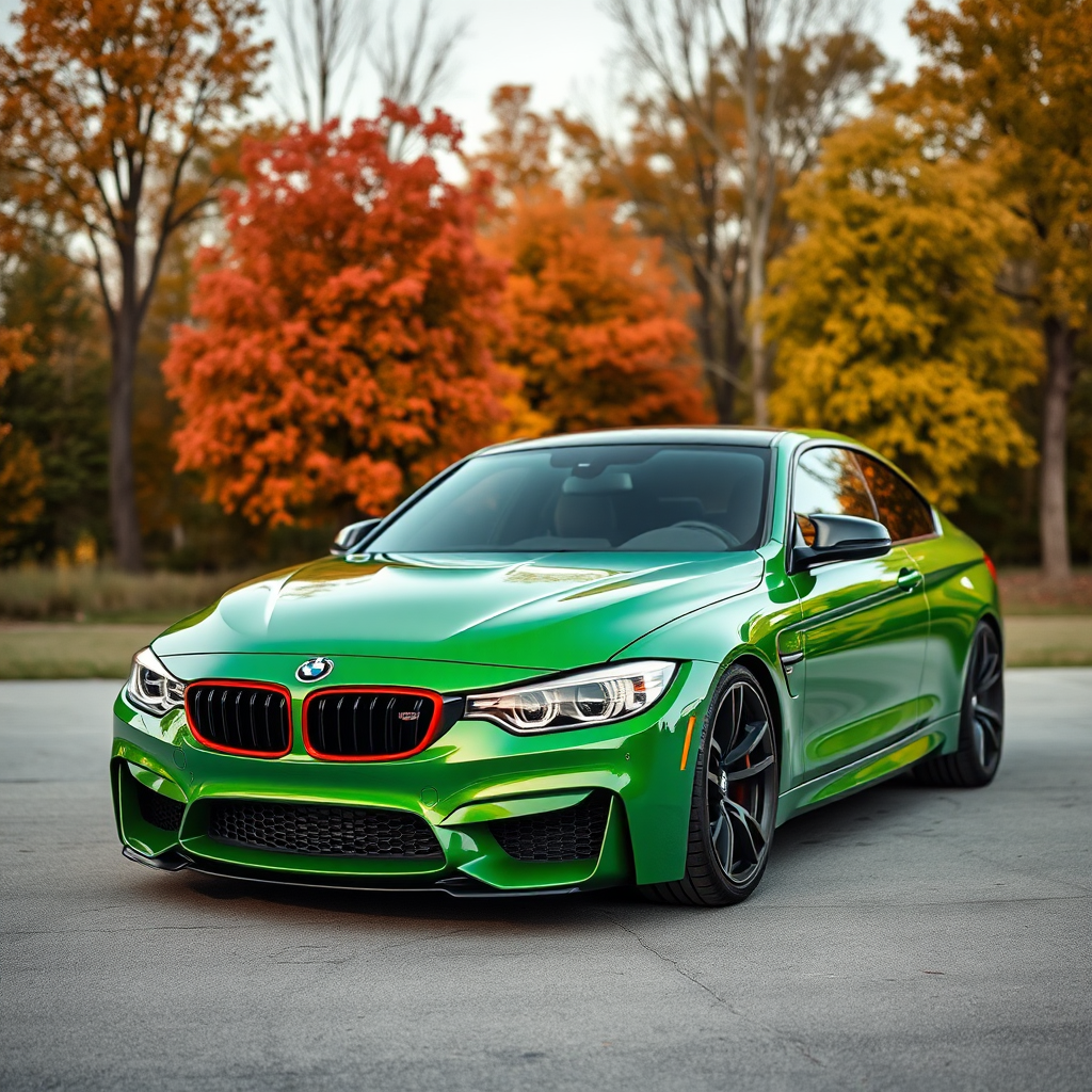 A green and orange BMW M5 F90.