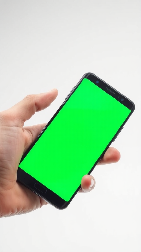 A hand holding a green Samsung Galaxy phone.