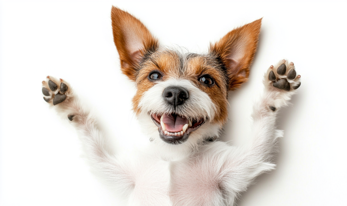 A happy Jack Russell dog lying down