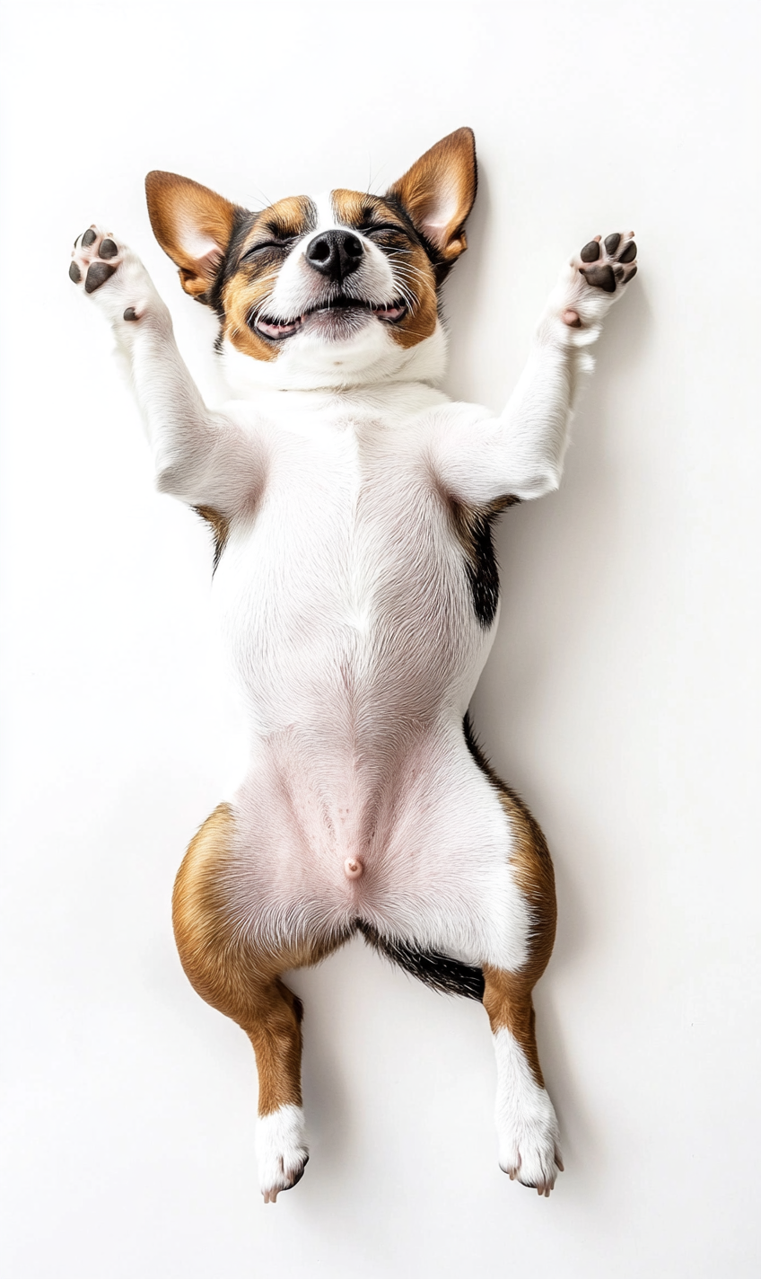 A happy Jack Russell dog lying on back