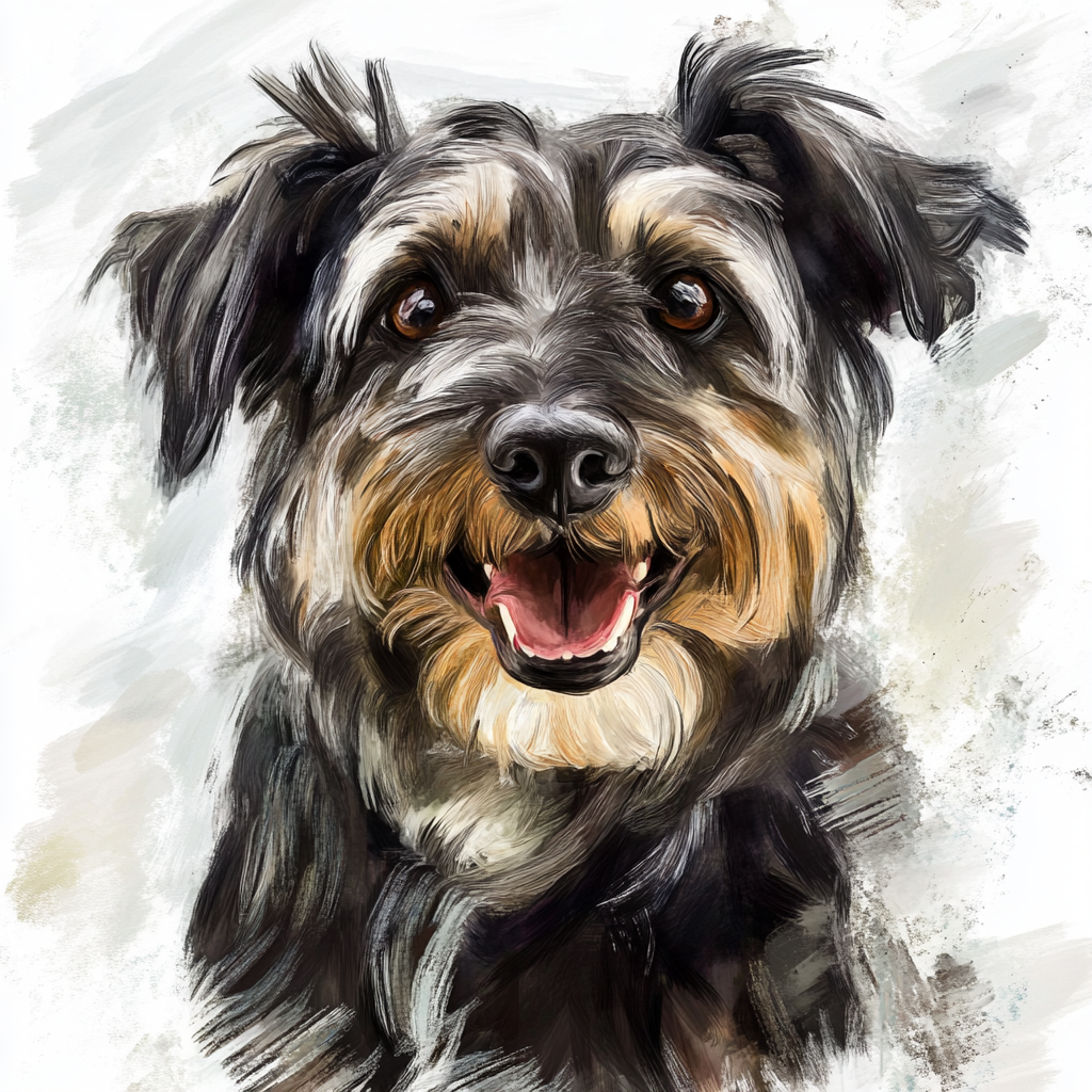 A happy adult dog painted in watercolor