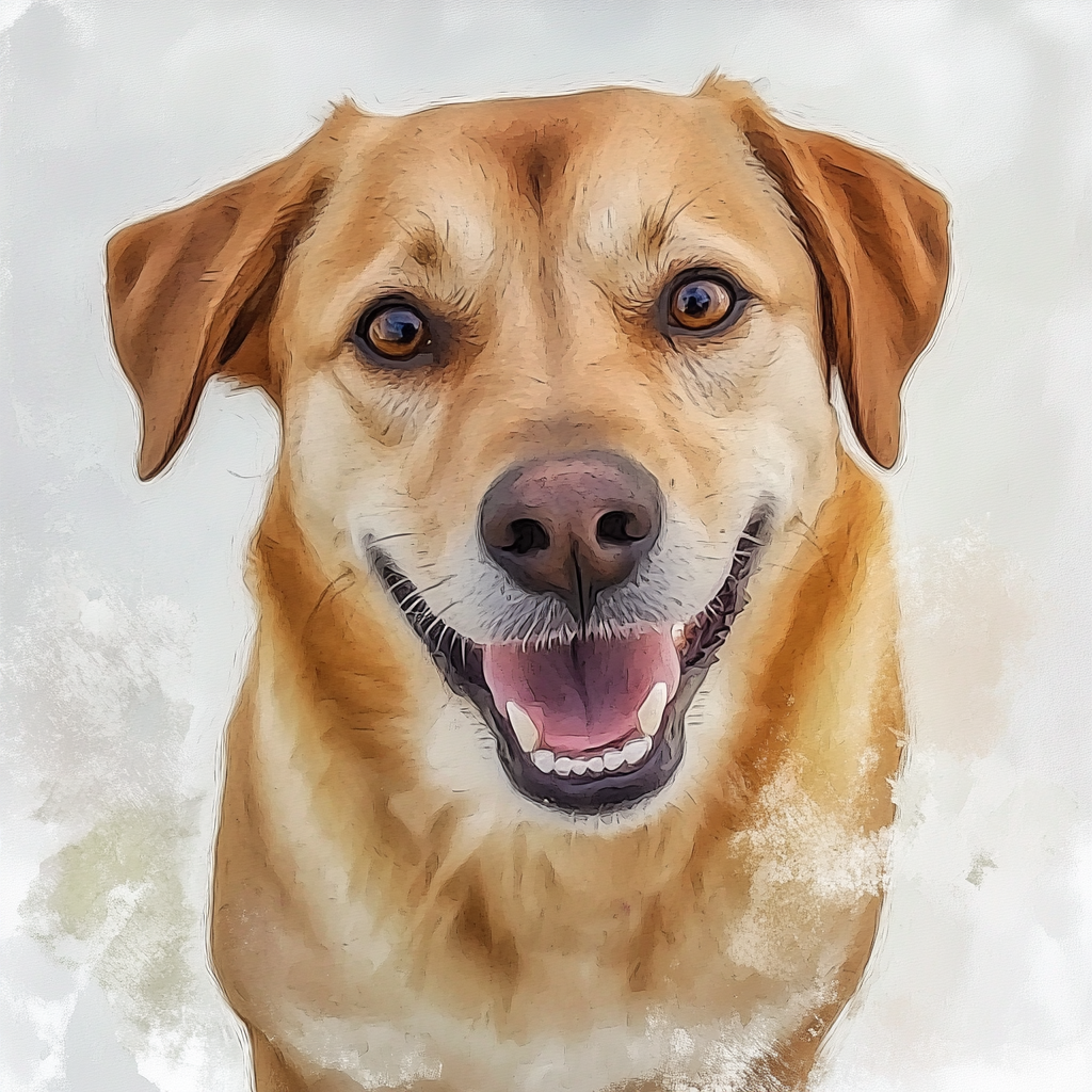 A happy dog painted with watercolors