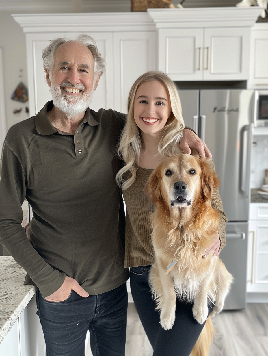 A happy family in the kitchen posing for photo