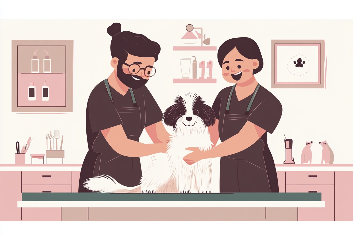 A happy groomer taking care of animals