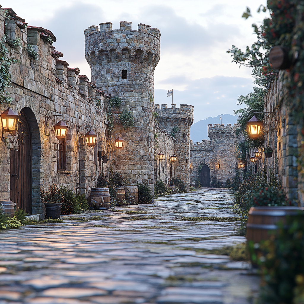 A highly detailed, photorealistic medieval Italian city.