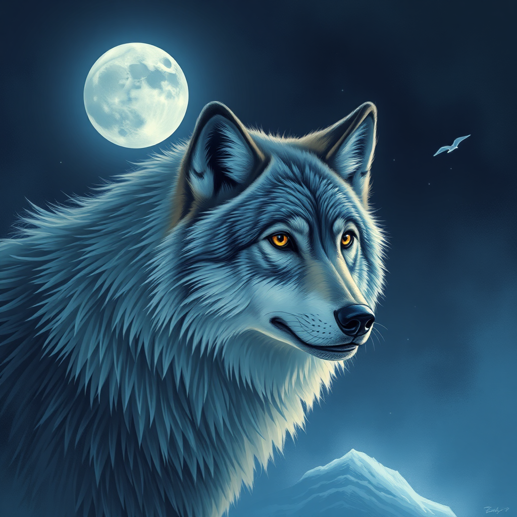 A howling wolf under a full moon.